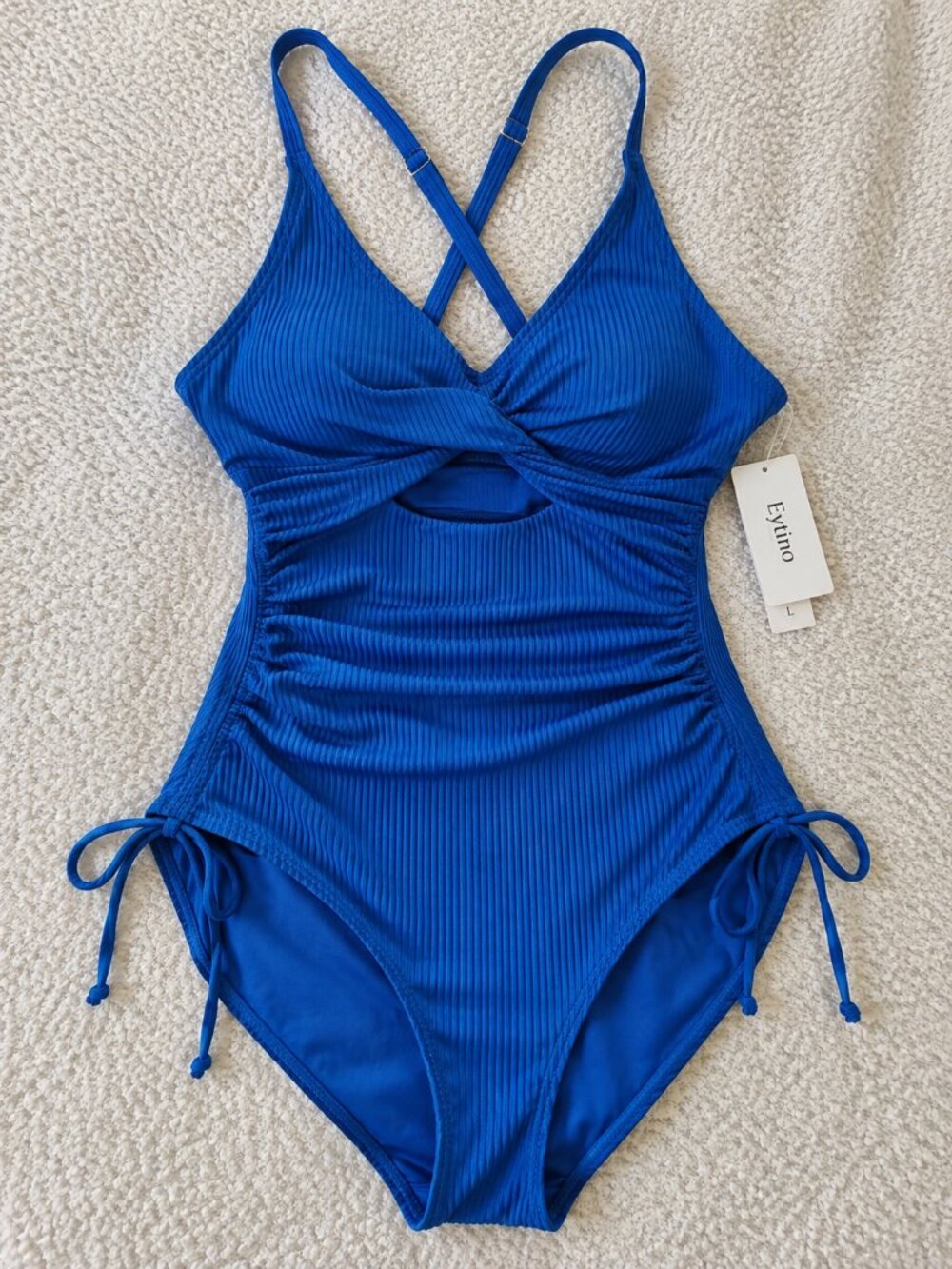 NWT Eytino Blue Ribbed Cutout Tummy Control One Piece Swimsuit Size L 💙 - Picture 6 of 6